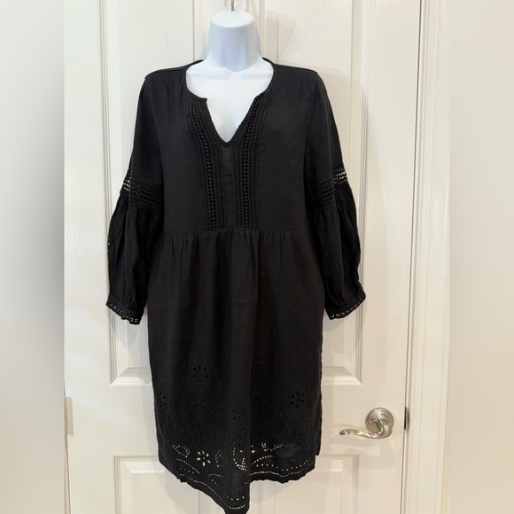 Tommy Bahama Linen Black Eyelet Boho Tunic Dress Medium - Picture 1 of 9